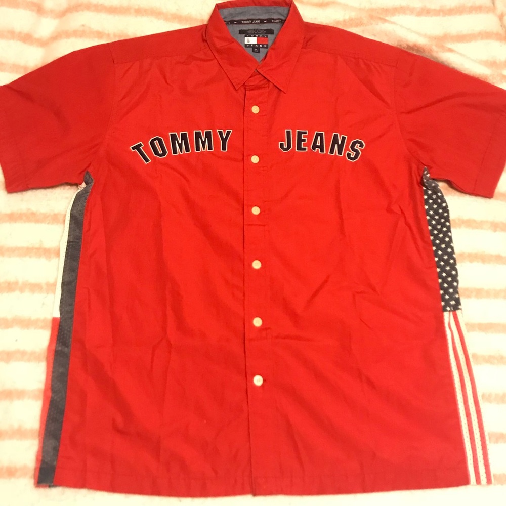 Tommy Jeans Spell Out Flag Shirt Rare Button Up